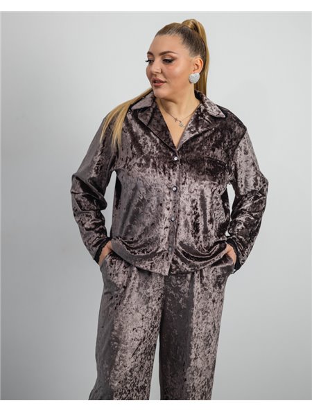 Піжама "Vella" мармуровий велюр + мереживо Коричневий 4670 QC фото - Luxbikini