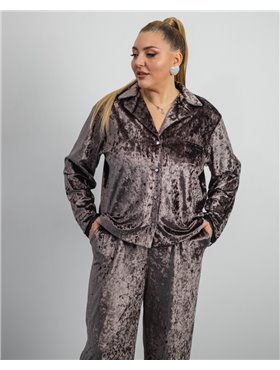 Піжама "Vella" мармуровий велюр + мереживо Коричневий 4672 QC фото - Luxbikini