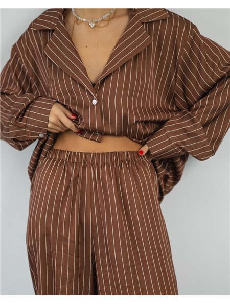 Піжама "Kleo" в смужку шовк Армані + хустинка Коричневий 4661 QC фото - Luxbikini