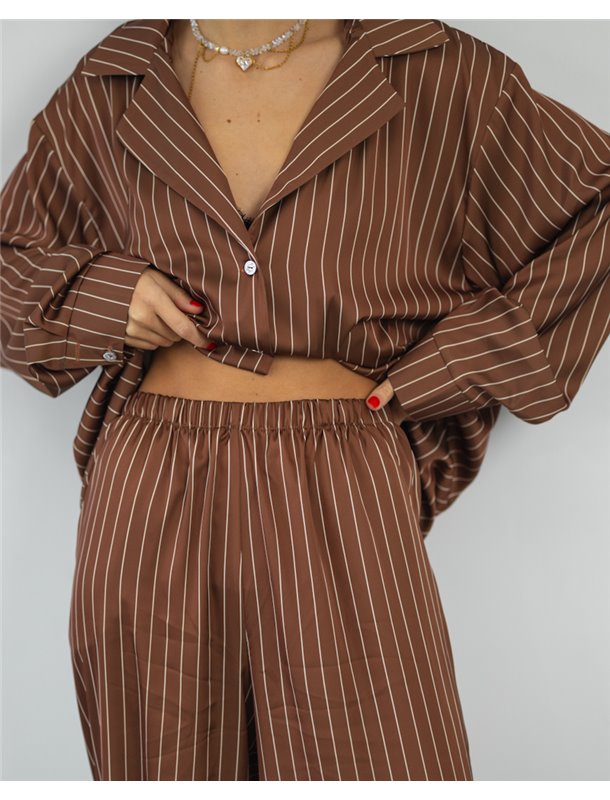 Піжама "Kleo" в смужку шовк Армані + хустинка Коричневий 4663 QC фото - Luxbikini