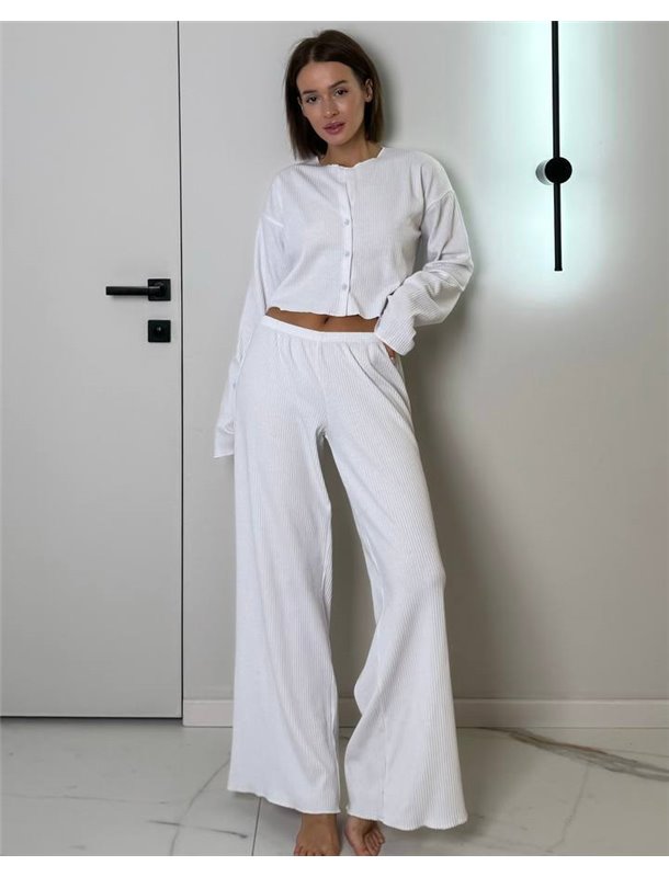 Жіноча піжама "Sandra" трикотаж рубчик Білий 4648 QC фото - Luxbikini