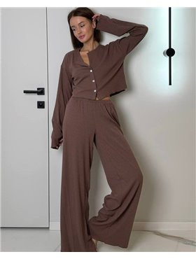 Жіноча піжама "Sandra" трикотаж рубчик Коричневий 4645 QC фото - Luxbikini