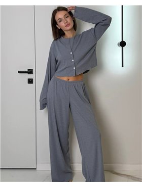 Жіноча піжама "Sandra" трикотаж рубчик Сірий 4640 QC фото - Luxbikini