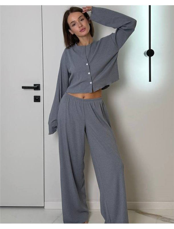 Жіноча піжама "Sandra" трикотаж рубчик Сірий 4641 QC фото - Luxbikini