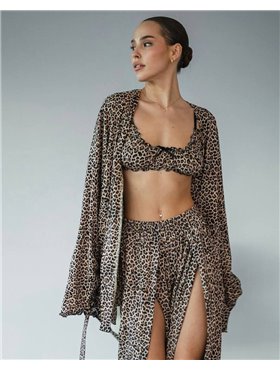 Домашній костюм "Afina" (халат+топ+штани) трикотаж двунитка Леопардовий 4609 QC фото - Luxbikini