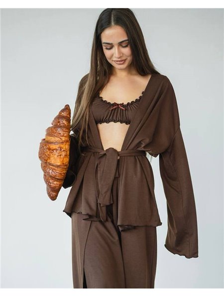 Домашній костюм "Afina" (халат+топ+штани) трикотаж двунитка Коричневий 4607 QC фото - Luxbikini