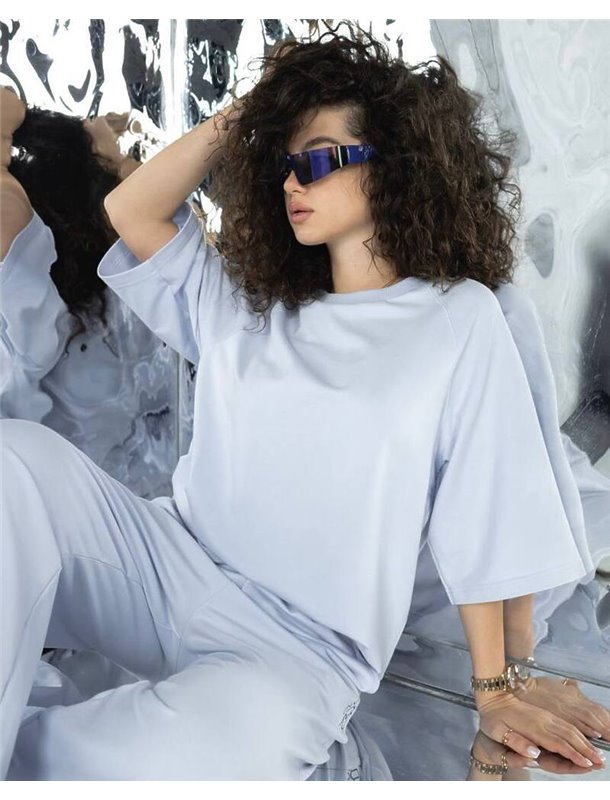 Спортивний костюм-двійка "Кука" (футболка+штани) двонитка петля Блакитний 4379 QC фото - Luxbikini