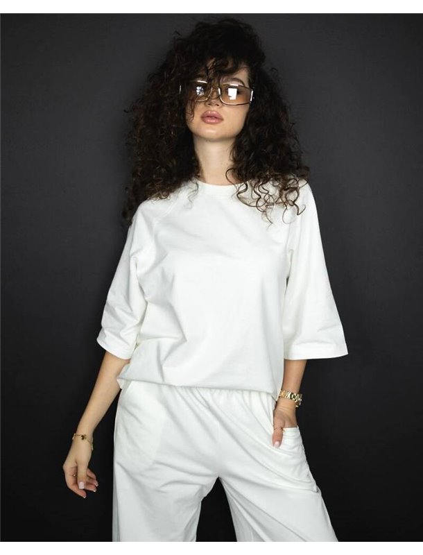 Спортивний костюм-двійка "Кука" (футболка+штани) двонитка петля Білий 4374 QC фото - Luxbikini