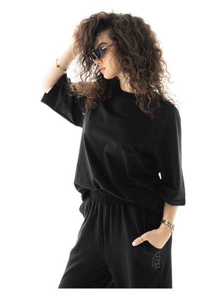 Спортивний костюм-двійка "Кука" (футболка+штани) двонитка петля Чорний 4371 QC фото - Luxbikini