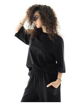 Спортивний костюм-двійка "Кука" (футболка+штани) двонитка петля Чорний 4372 QC фото - Luxbikini