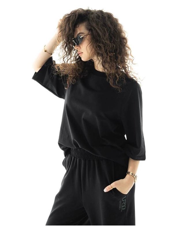 Спортивний костюм-двійка "Кука" (футболка+штани) двонитка петля Чорний 4372 QC фото - Luxbikini