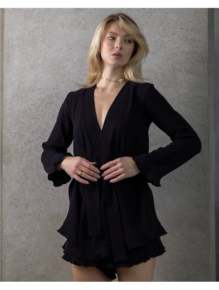 Піжамний костюм "Nancy" (халат+ шорти) муслін Чорний 4341 QC фото - Luxbikini