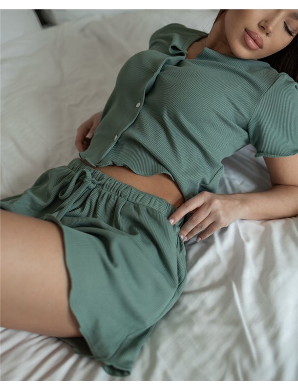 Піжамний костюм "Selena" (тканина: вафельний трикотаж) Зелений 4299 QC фото - Luxbikini