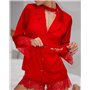Піжамний костюм-трійка "Angelica" (сорочка+топ+шорти) шовк Армані та мереживо з ланцюжком Червоний 4213 QC фото - Luxbikini