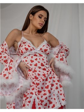 Піжамний костюм "Francesca" (халат+нічна сорочка) шовк Армані та натуральне перо 4206 QC фото - Luxbikini