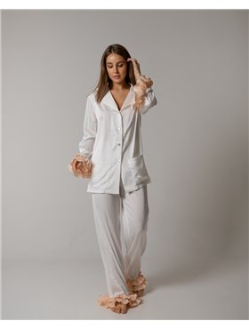 Піжамний костюм-трійка "Volan" (сорочка+бра+штани) Персик 4185 QC фото - Luxbikini