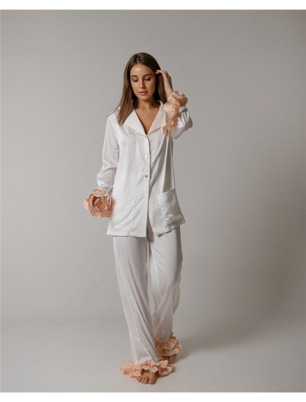 Піжамний костюм-трійка "Volan" (сорочка+бра+штани) Персик 4185 QC фото - Luxbikini