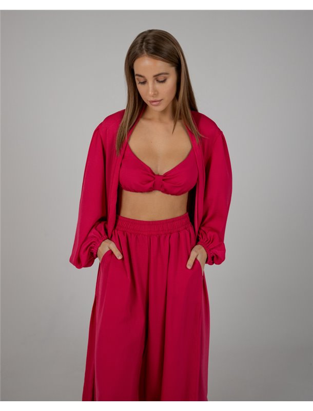 Піжамний костюм-трійка Diana шовк віскоза (бра+халат+штани) Малиновий 4181 QC фото - Luxbikini