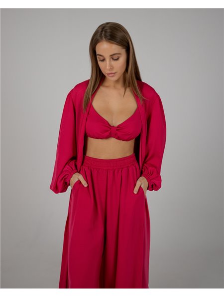 Піжамний костюм-трійка Diana шовк віскоза (бра+халат+штани) Малиновий 4181 QC фото - Luxbikini