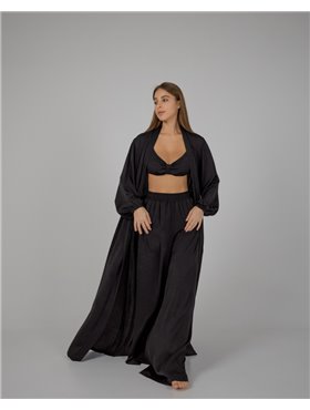 Піжамний костюм-трійка Diana шовк віскоза (бра+халат+штани) Чорний 4175 QC фото - Luxbikini