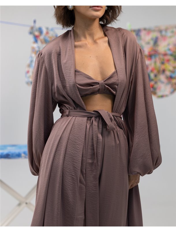 Піжамний костюм-трійка Diana шовк віскоза (бра+халат+штани) Капучино 4708 QC фото - Luxbikini