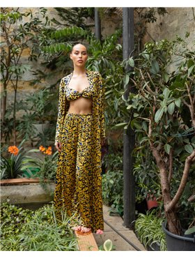 Піжамний костюм-трійка Helen італійський шовк (бра+халат+штани) Жовтий 4167 QC фото - Luxbikini