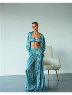 Піжамний костюм-трійка Helen італійський шовк (бра+халат+штани) Блакитний 4166 QC фото - Luxbikini