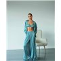 Піжамний костюм-трійка Helen італійський шовк (бра+халат+штани) Блакитний 4166 QC фото - Luxbikini