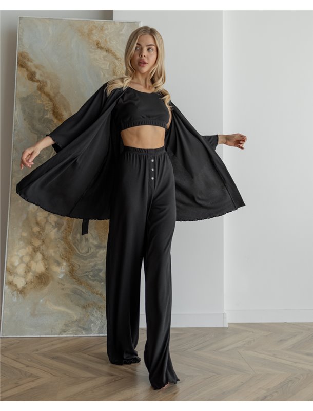 Штани в рубчик Чорний 4075 QC фото - Luxbikini