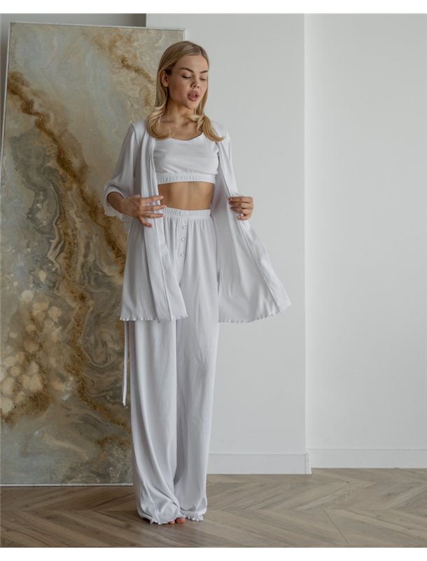 Штани в рубчик Білий 4069 QC фото - Luxbikini