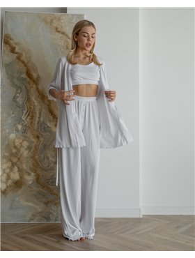 Штани в рубчик Білий 4070 QC фото - Luxbikini