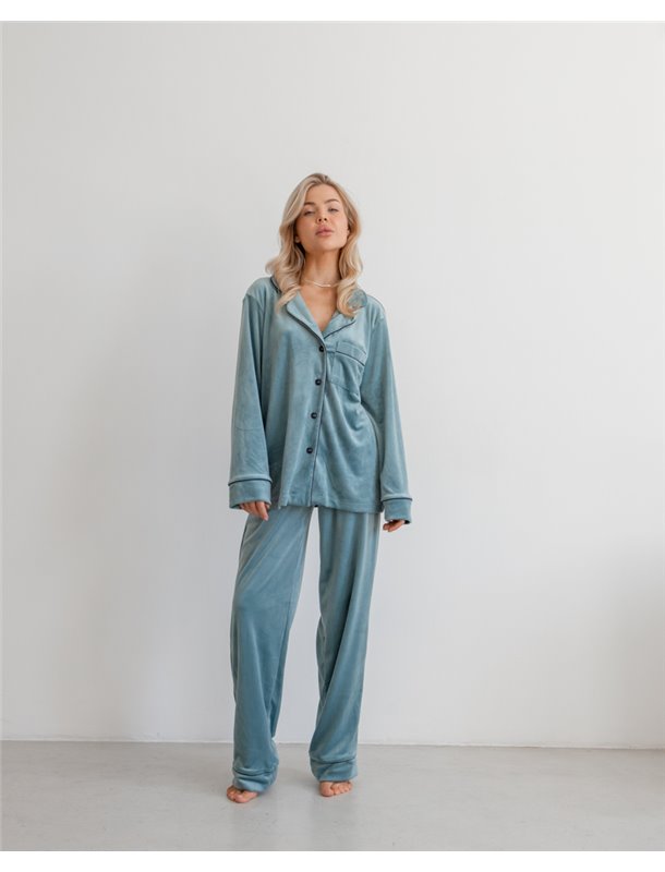 Піжама велюр Jeny на ґудзиках Фісташка 2 3966 QC фото - Luxbikini