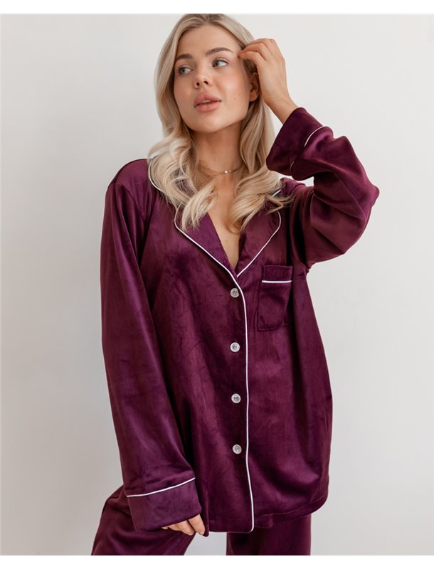 Піжама велюр Jeny на ґудзиках Марсала 3965 QC фото - Luxbikini
