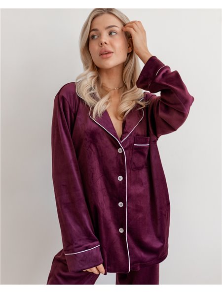 Піжама велюр Jeny на ґудзиках Марсала 3965 QC фото - Luxbikini