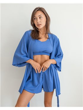 Піжамний костюм трійка з рубчика Dana (халат+топ+шорти) Джинсовий 3952 QC фото - Luxbikini