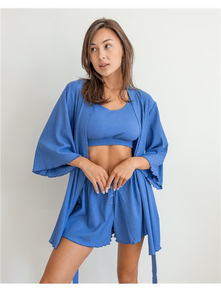 Піжамний костюм трійка з рубчика Dana (халат+топ+шорти) Джинсовий 3952 QC фото - Luxbikini