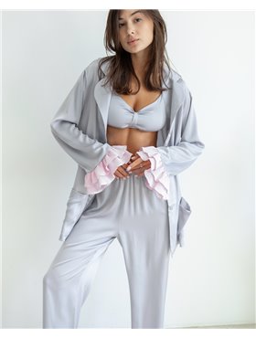 Піжамний костюм-трійка "Volan" (сорочка+бра+штани) Сірий 3951 QC фото - Luxbikini