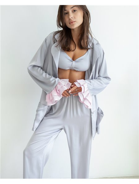 Піжамний костюм-трійка "Volan" (сорочка+бра+штани) Сірий 3996 QC фото - Luxbikini
