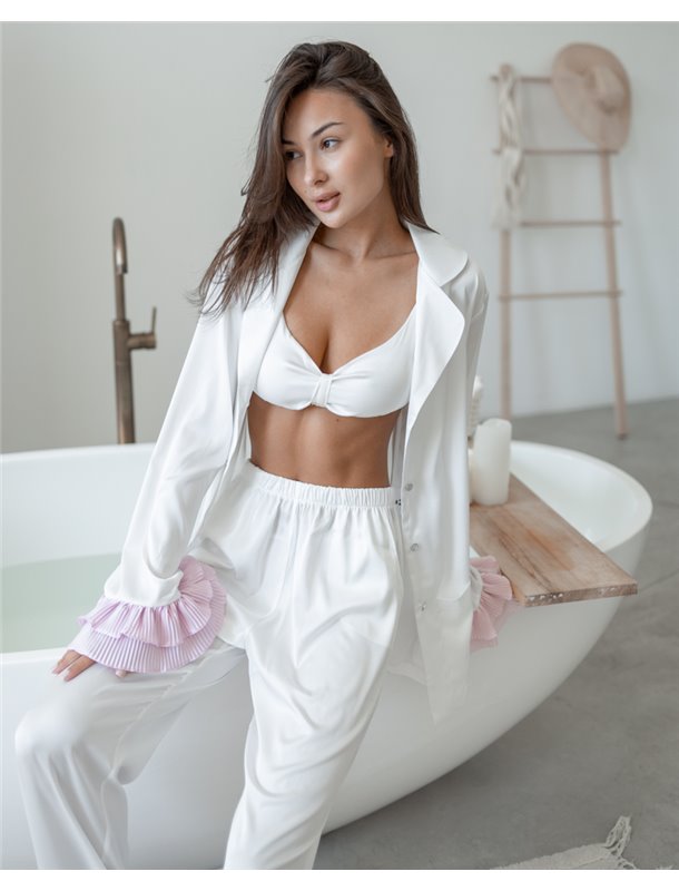 Піжамний костюм-трійка "Volan" (сорочка+бра+штани) Білий 3950 QC фото - Luxbikini