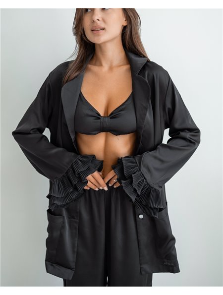 Піжамний костюм-трійка "Volan" (сорочка+бра+штани) Чорний 4000 QC фото - Luxbikini