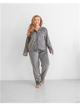 Піжама велюр Jeny на ґудзиках Сірий 4025 QC фото - Luxbikini
