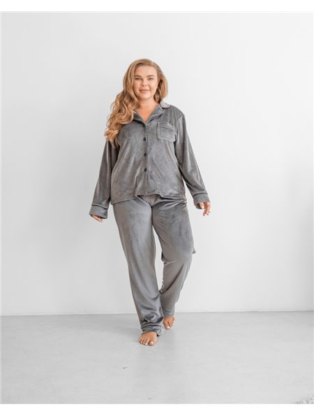 Піжама велюр Jeny на ґудзиках Сірий 4026 QC фото - Luxbikini
