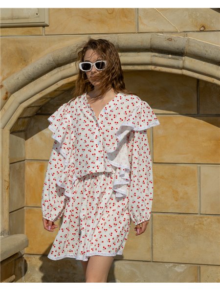 Жіночий костюм (сорочка+спідниця-шорти) "Lexy" Вишні 3915 QC фото - Luxbikini