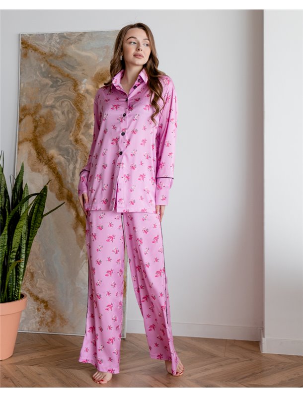 Піжама шовк Армані Італія преміум-класу Flowers Рожевий 3709 QC фото - Luxbikini