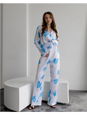 Піжама шовк Армані Falling in love Блакитний 3686 QC фото - Luxbikini