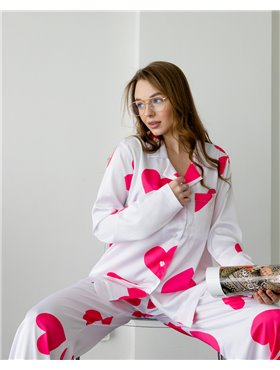 Піжама шовк Армані Falling in love Рожевий 3679 QC фото - Luxbikini