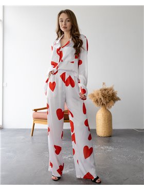 Піжама шовк Армані Falling in love Червоний 3675 QC фото - Luxbikini