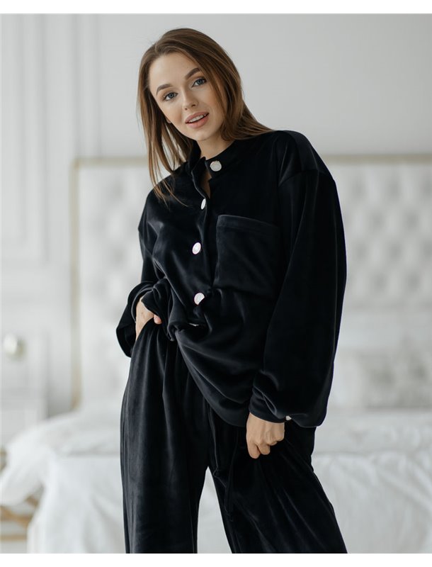 Домашній костюм велюр "Emma" чорний 3626 QC фото - Luxbikini