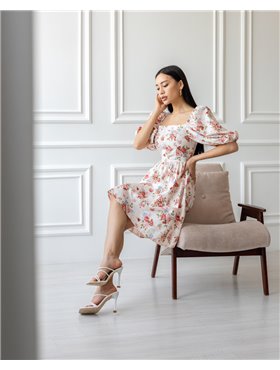 Сукня "Isabella" пудровий червоні квіти 3475 QC фото - Luxbikini