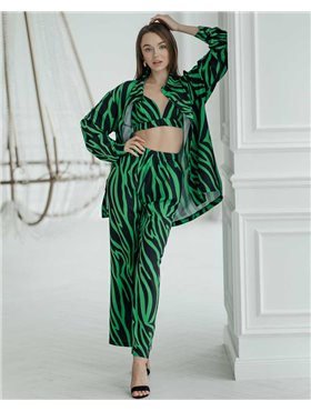 Піжамний костюм трійка "Zаra"(Сорочка+бра+штани) Зелений 3262 QC фото - Luxbikini